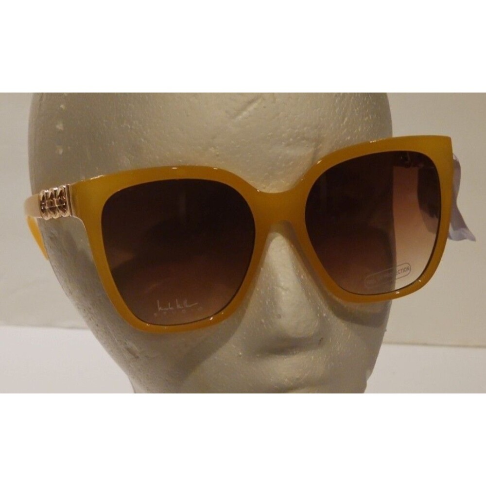 Nicole Miller Studio Sunglasses Yellow Square Oversized Gold Chain Link NM91134
